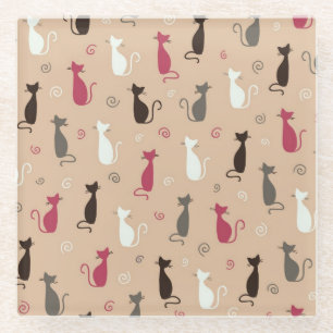 Katzen Muster-Rosa Glasuntersetzer