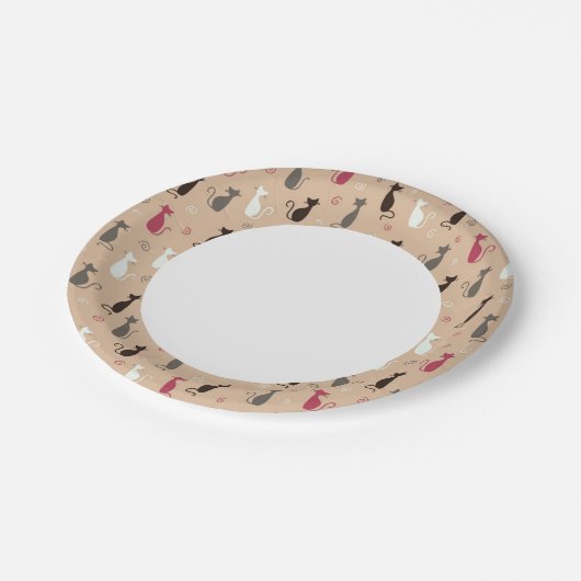 Katzen Muster Rosa Pappteller (Schrägansicht)