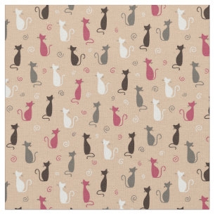 Katzen Muster Rosa Stoff