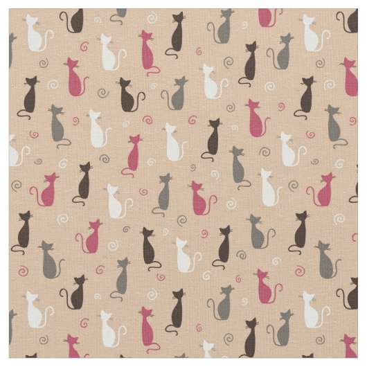 Katzen Muster Rosa Stoff (Nahaufnahme)