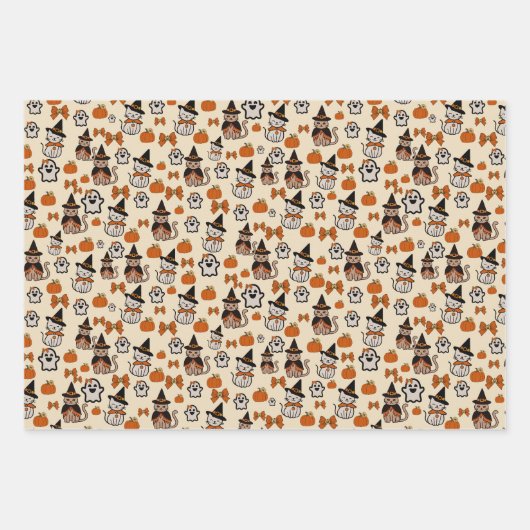 Katzen nahtloses Halloween-Party Geschenkpapier Set (Vorderseite 2)