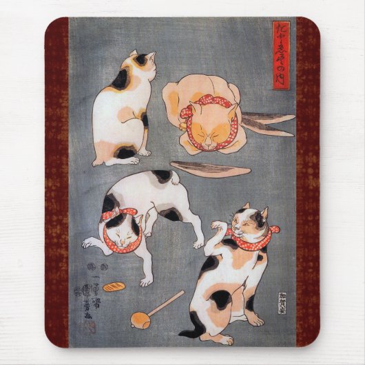 Katzen (Neko) in verschiedenen Posen Utagawa Kuniy Mousepad (Vorne)