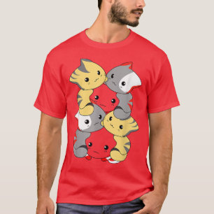 Katzen Niedlich Kitty Pile Anime Neko Kitten Kawai T-Shirt