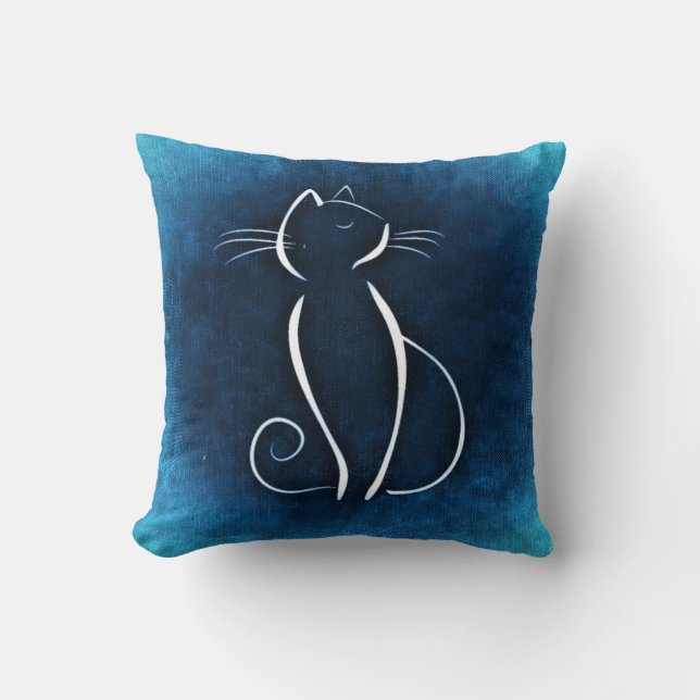 Katzen-Noir blaues Kissen (Vorderseite)