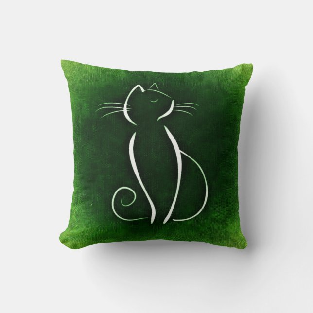 Katzen-Noir grünes Kissen (Vorderseite)
