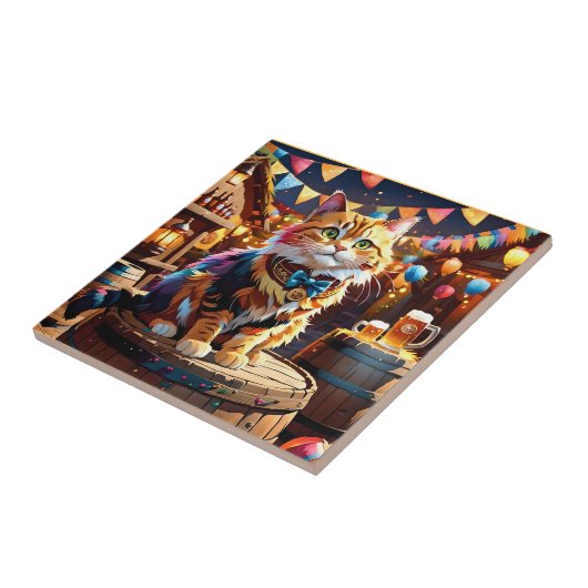 Katzen Oktoberfest Fliese (Seite)