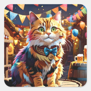 Katzen Oktoberfest Quadratischer Aufkleber