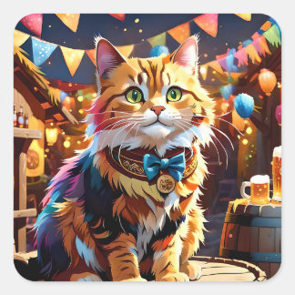Katzen Oktoberfest Quadratischer Aufkleber