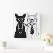 Katzen-Paare Quadratische Wanduhr (Zuhause)
