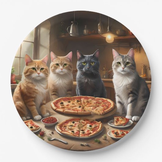 Katzen Party Pizza Night, Pappteller (Vorderseite)