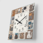 Katzen-Patchwork-Quilt-Muster Quadratische Wanduhr (Winkel)