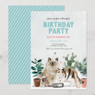 Katzen Pflanze und Wein Einladung zum Geburtstag