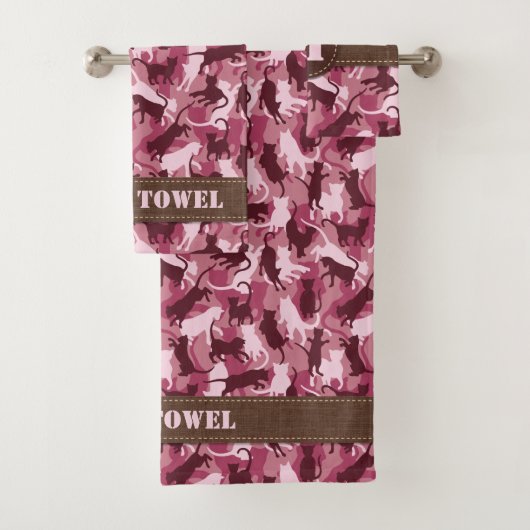 Katzen Pink Camouflage Badhandtuch Set (Insitu)