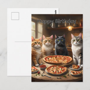 Katzen-Pizza-Nacht, Geburtstagspostkarte Postkarte