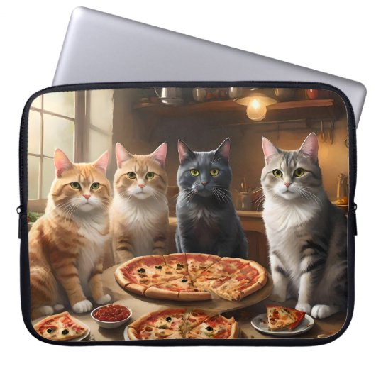 Katzen-Pizza-Nacht,  Laptopschutzhülle (Vorderseite)