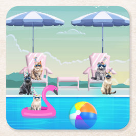 Katzen-Pool-Party Rechteckiger Pappuntersetzer