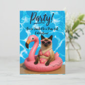 Katzen-Poolparty  Einladung (Stehend Vorderseite)