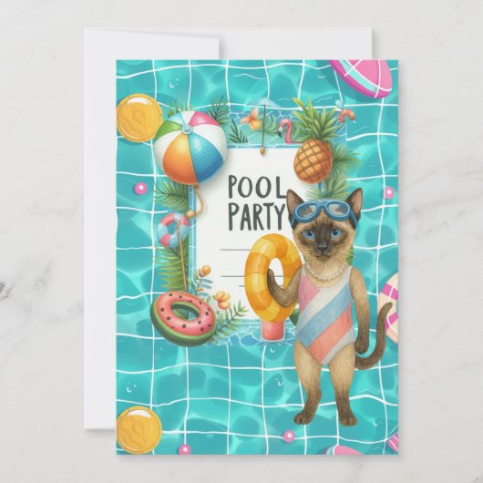 Katzen-Poolparty Einladung (Vorderseite)