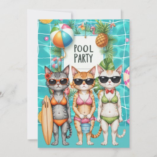 Katzen-Poolparty  Einladung (Vorderseite)