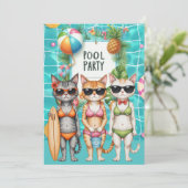 Katzen-Poolparty  Einladung (Stehend Vorderseite)