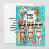 Katzen-Poolparty  Einladung (Vorne/Hinten)