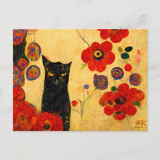 Katzen Porträt im Jugendstil. Gemalt auf Gold. Postkarte (Vorderseite)