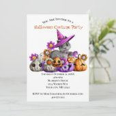 Katzen Pumpkins Lila Orange Kids Halloween-Party Einladung (Stehend Vorderseite)