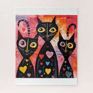 Katzen-Puzzles Rote Herzen Frohen Valentinstag Puzzle