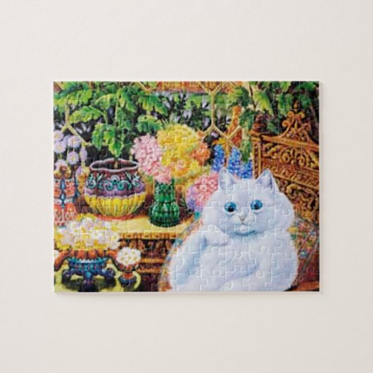 Katzen-Puzzlespiel, Katze Louis Wain im Garten Puzzle (Horizontal)