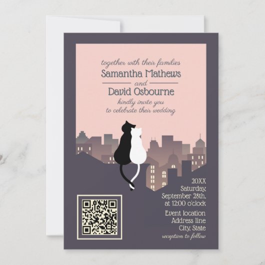 Katzen-QR-Code-Hochzeitsdesign-Einladung Einladung (Vorderseite)