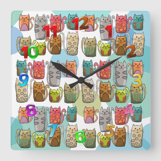 Katzen! Quadratische Wanduhr (Vorderseite)