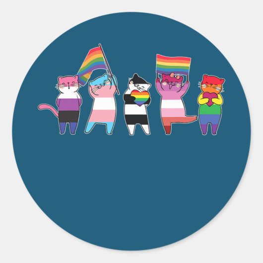 Katzen Rainbow Gay Pride Niedlich LGBT Tiertier Runder Aufkleber (Vorderseite)