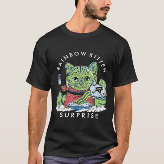 Katzen Rainbow Kitten Überraschung Niedliches Esse T-Shirt (Vorderseite)