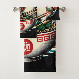 Katzen-Ramen japanische Kunst im Vintage-Stil Badhandtuch Set