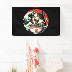 Katzen-Ramen japanische Kunst im Vintage-Stil Banner