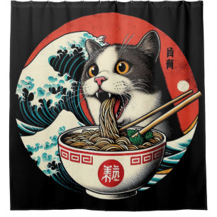 Katzen-Ramen Japanische Kunst im Vintage-Stil Duschvorhang