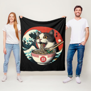 Katzen-Ramen japanische Kunst im Vintage-Stil Fleecedecke