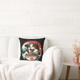 Katzen-Ramen japanische Kunst im Vintage-Stil Kissen