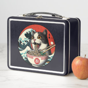 Katzen-Ramen japanische Kunst im Vintage-Stil Metall Brotdose