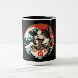 Katzen-Ramen japanische Kunst im Vintage-Stil Tasse