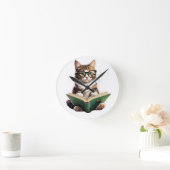 Katzen-Reading-Buch Runde Wanduhr (Zuhause)