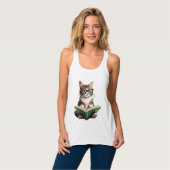 Katzen-Reading-Buch Tank Top (Vorderseite Vollansicht)