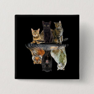 Katzen Reflection Friend Cat Lovers Niedlich Tiger Button