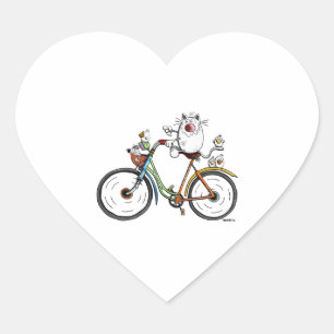 Katzen reiten mit einem farbenfrohen Fahrrad - Kat Herz-Aufkleber