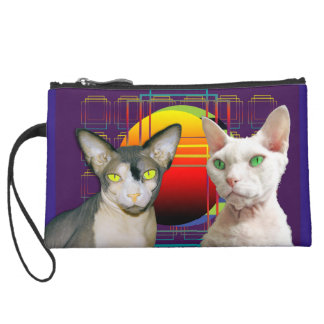 Katzen-Retro Lila Sphynx Katzen-Devons Rex Velour Wristlet Geldbörse