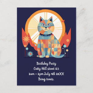 Katzen-Retro-Party-Einladung Einladungspostkarte