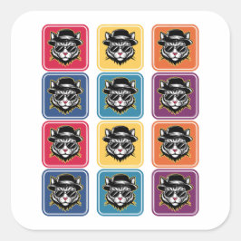 Katzen-Retro-Pop-Art Quadratischer Aufkleber