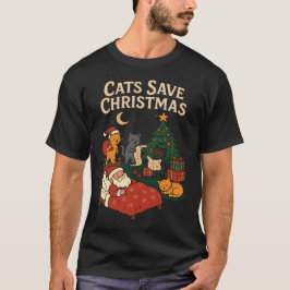 Katzen retten Weihnachten Lustiger Weihnachtsmann  T-Shirt