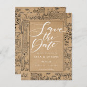 Katzen Rustikale Kraft Drehbuch Save the Date Ankündigungspostkarte (Vorne/Hinten)