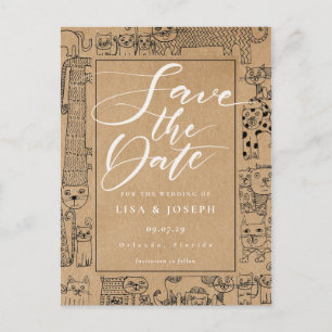 Katzen Rustikale Kraft Drehbuch Save the Date Postkarte